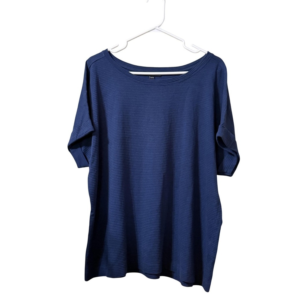 MARIO SERRANI T-Shirt Womens XL Blue Tunic Roll Tab Sleeve Relaxed Lightweight